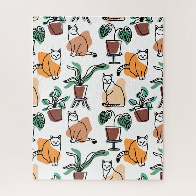 Line art drawing cats and flowers jigsaw puzzle (Vertical)