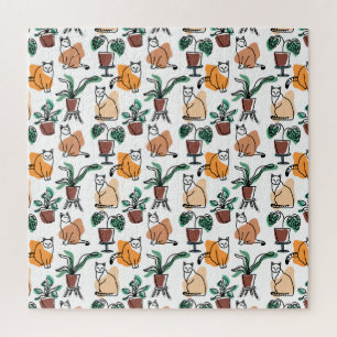 Line art drawing cats and flowers jigsaw puzzle