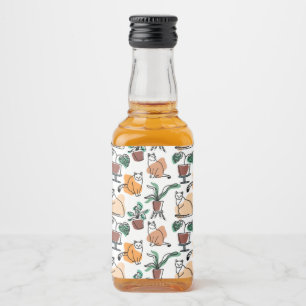 Line art drawing cats and flowers liquor bottle label