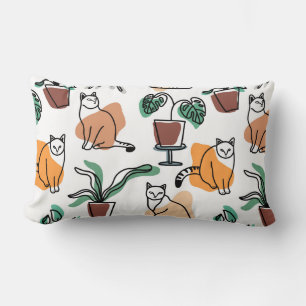 Line art drawing cats and flowers lumbar cushion