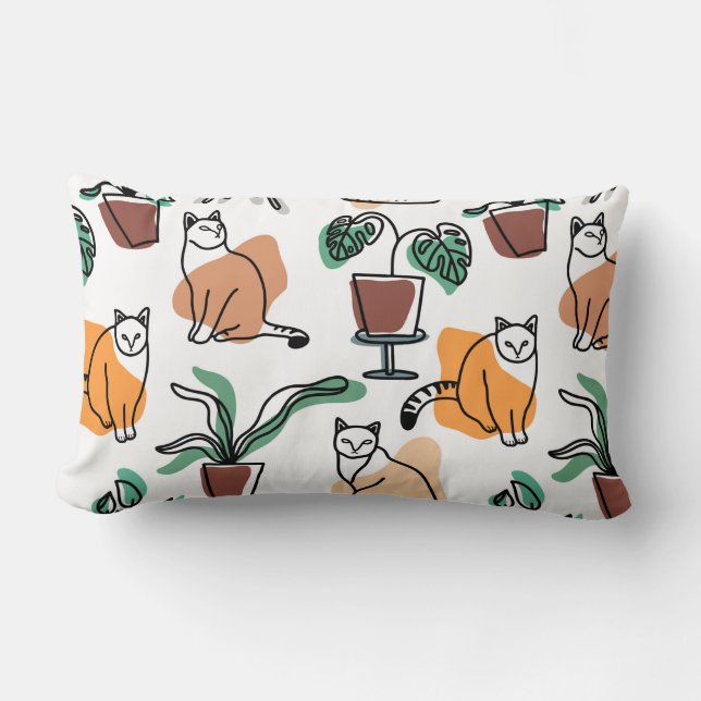 Line art drawing cats and flowers lumbar cushion (Front)