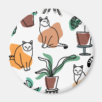 Line art drawing cats and flowers