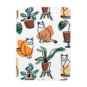 Line art drawing cats and flowers magnet