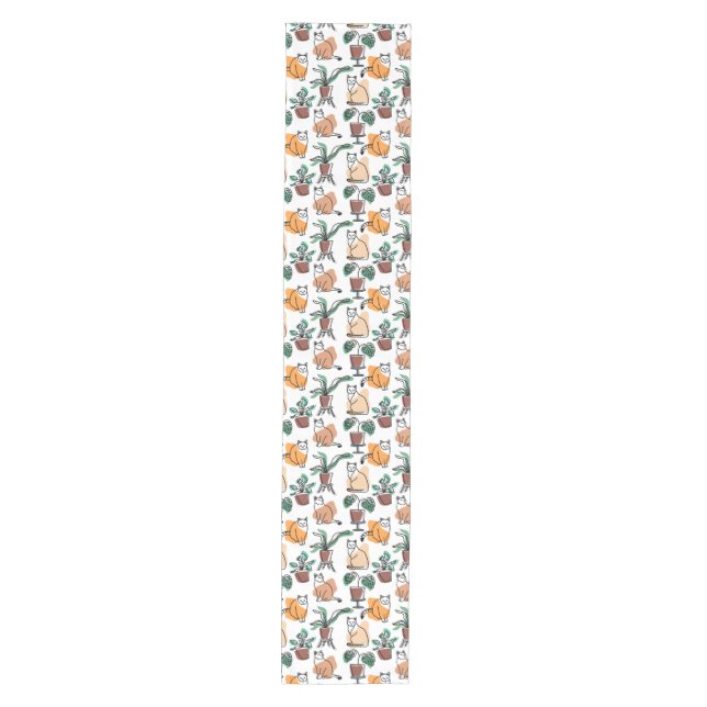 Line art drawing cats and flowers medium table runner (Front)