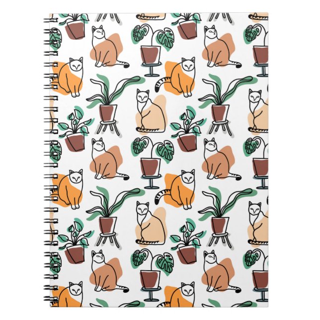 Line art drawing cats and flowers notebook (Front)