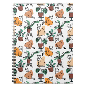 Line art drawing cats and flowers notebook