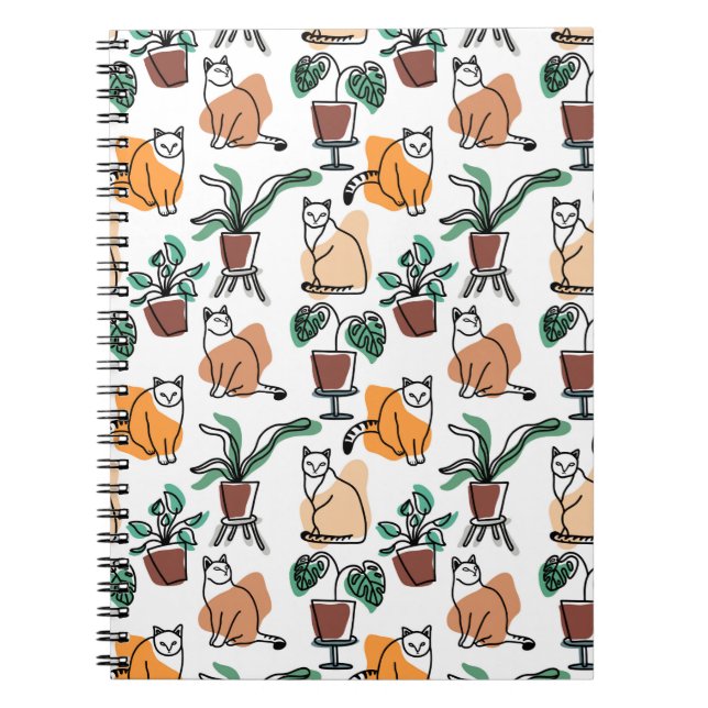 Line art drawing cats and flowers notebook (Front)