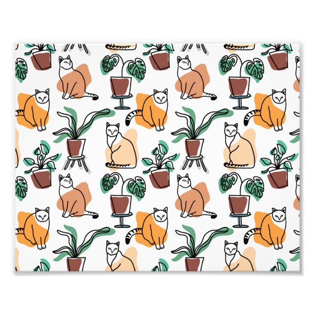 Line art drawing cats and flowers photo print (Front)