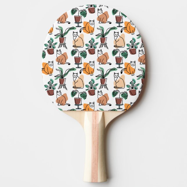 Line art drawing cats and flowers ping pong paddle (Front)