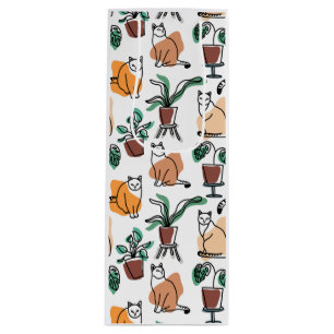 Line art drawing cats and flowers wine gift bag