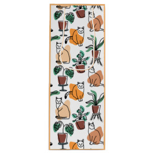 Line art drawing cats and flowers wine gift bag