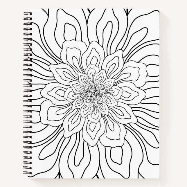 Line art drawing flower colouring page notebook (Front)