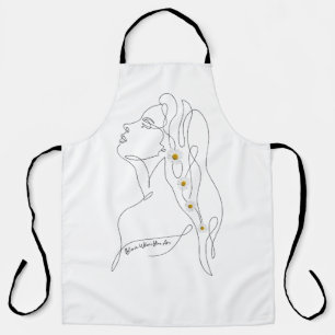 Line Art drawing of woman - Bloom where you are Apron