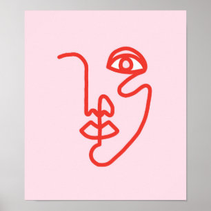 Line Art Face Colour Block Art Print