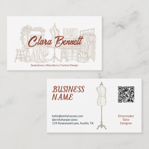 Line Art Fashion Atelier Seamstress Tailor QR Business Card