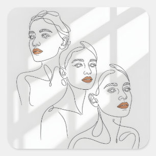 Line Art Female Trio Square Sticker