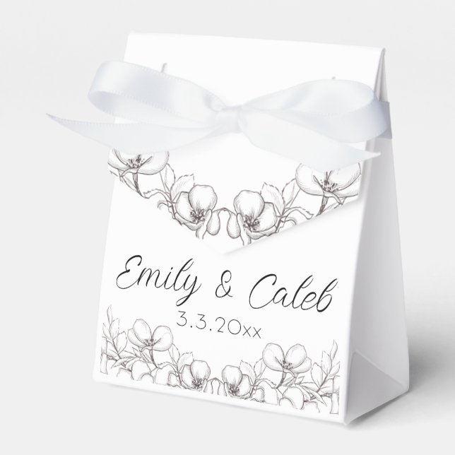 Line Art Floral Wedding Reception Seating Chart Favour Box (Front Side)