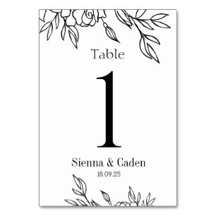 Line Art Floral Wedding Table Number