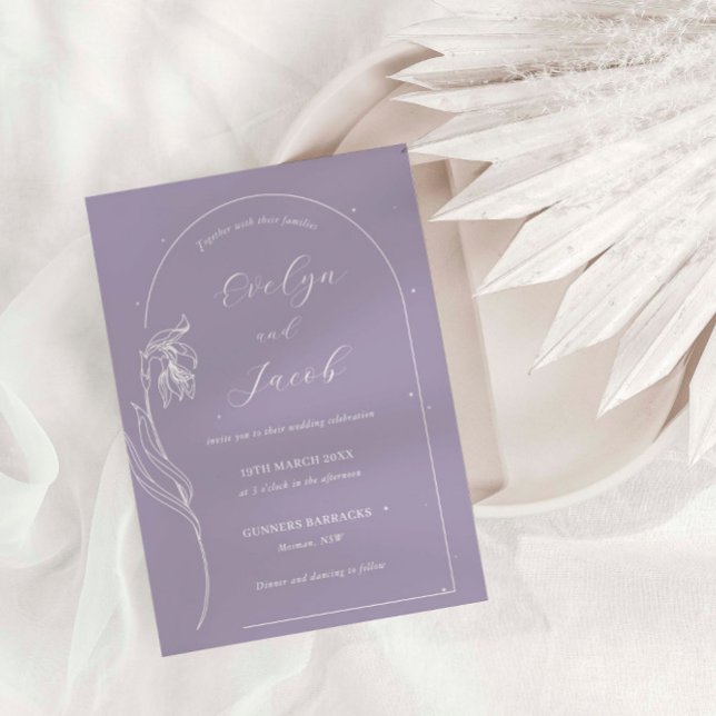 Line Art flower arch Lavender Invitation (Creator Uploaded)