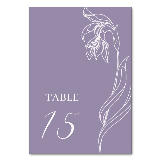 Line Art flower arch Lavender Table Number (Front)