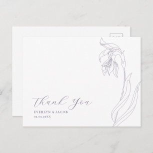 Line art flower Lavender Thank You postcard