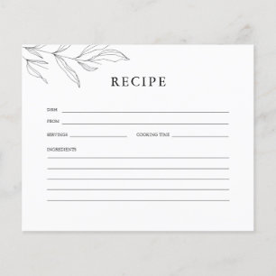 Line Art Foliage Bridal Shower Recipe Card