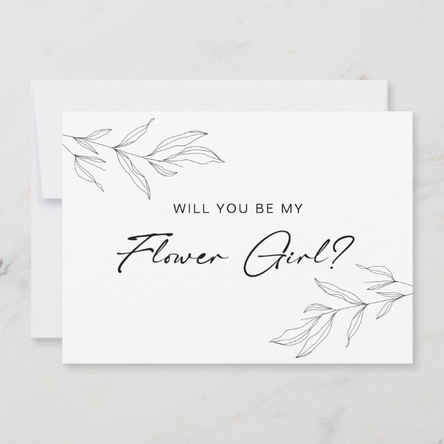 Line Art Foliage Leaf Flower Girl Card (Front)