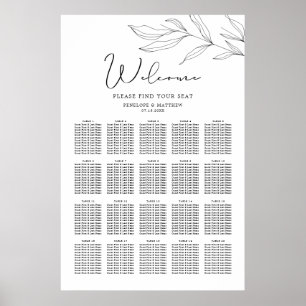 Line Art Foliage Leaf Seating Chart