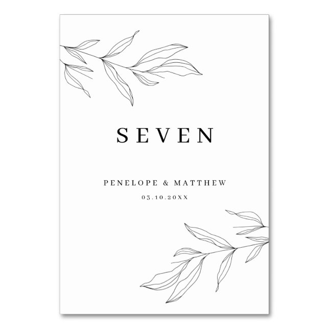 Line Art Foliage Leaf Table Number (Front)