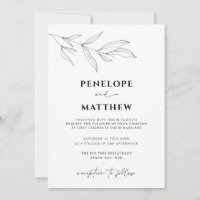 Line Art Foliage Leaf Wedding Invitation