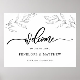 Line Art Foliage Leaf Welcome Sign