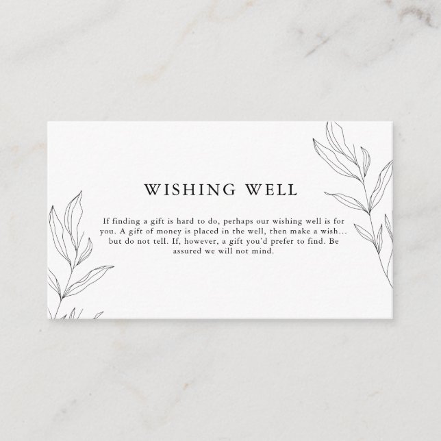 Line Art Foliage Leaf Wishing Well Enclosure Card (Front)