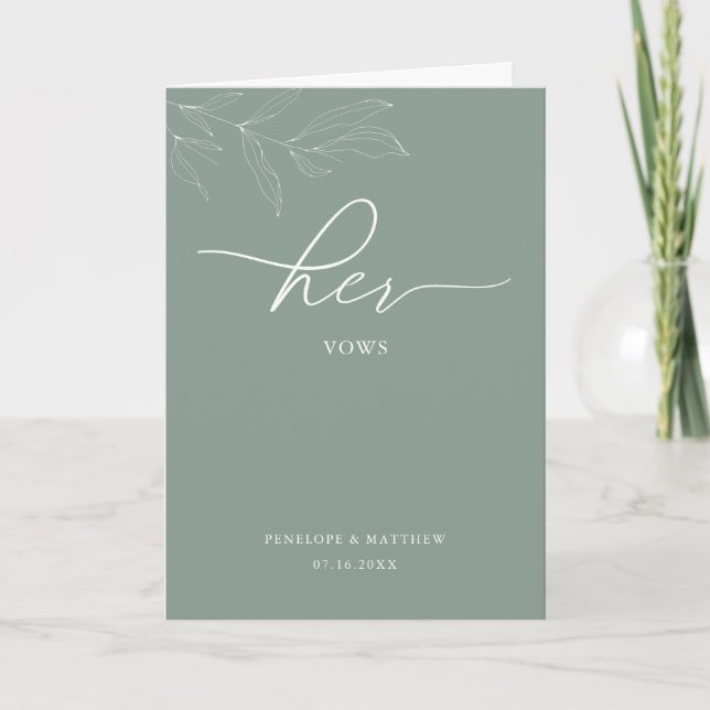 Line Art Foliage Sage Her Vows Card (Front)