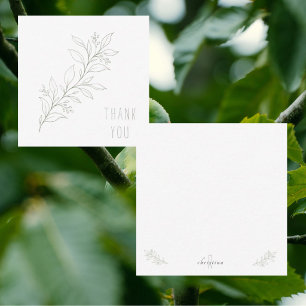 Line Art Foliage Thank You Monogram Blank Sage Card
