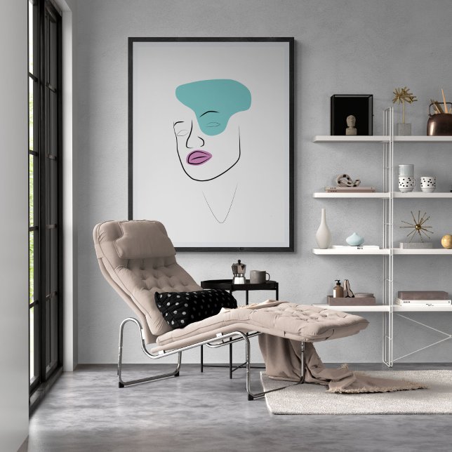 Line art girl face with minimalist abstract  poster (Creator Uploaded)