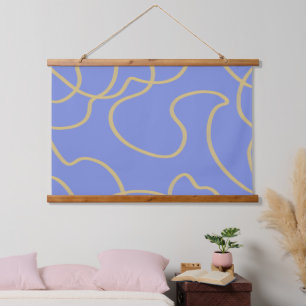 Line Art: Gold on Blue Hanging Tapestry