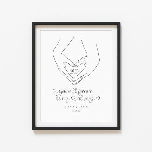 Line Art Heart Shape Hands Couple Poster