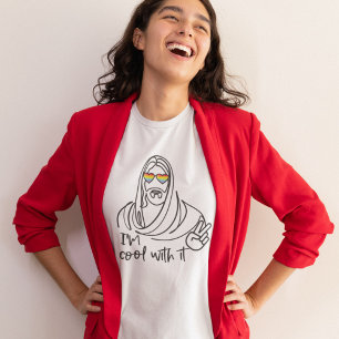 Line Art Hippie Jesus Gay Pride Rainbow Light T-Shirt