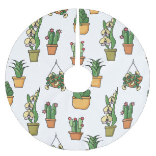 Line Art Houseplants: Vintage Seamless Brushed Polyester Tree Skirt