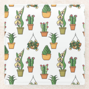 Line Art Houseplants: Vintage Seamless Glass Coaster