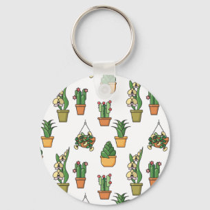 Line Art Houseplants: Vintage Seamless Key Ring
