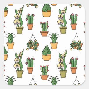 Line Art Houseplants: Vintage Seamless Square Sticker