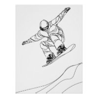 line art illustration of a snowboarder