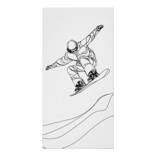 line art illustration of a snowboarder poster