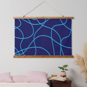 Line Art in Contrasting Blues Hanging Tapestry