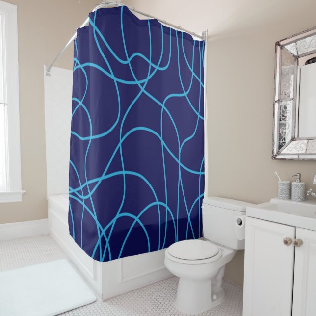 Line Art in Contrasting Blues Shower Curtain (In Situ)