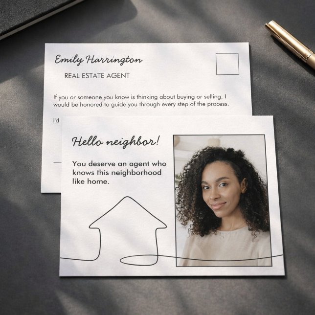 Line Art Introduction Neutral Real Estate Agent Postcard (Creator Uploaded)