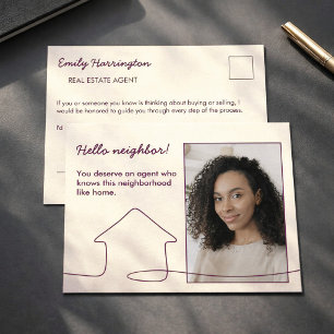Line Art Introduction Plum Real Estate Agent Postcard