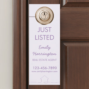 Line Art Just Listed Mauve Real Estate Agent Door Hanger