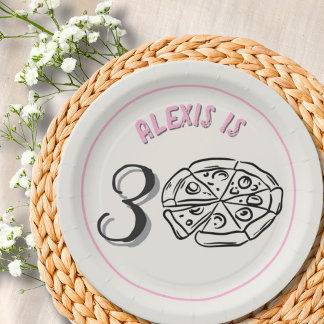 Line Art Light Pink Custom Milestone Birthday Paper Plate